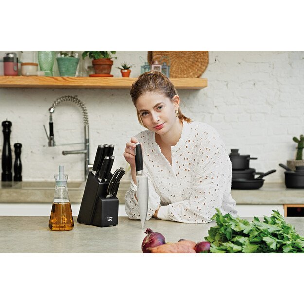 BergHOFF 6 dalių peilių blokas - Graphite serija su nerūdijančio plieno peiliais ir pauk&scaron;tienos žirklėmis 