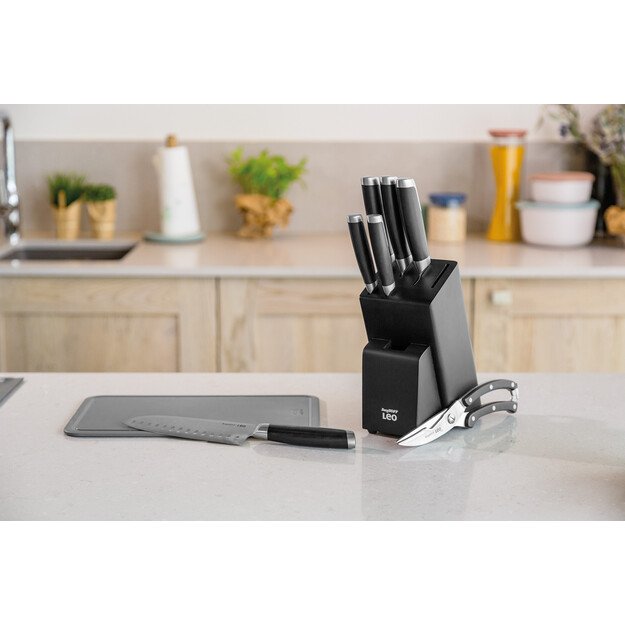 BergHOFF 6 dalių peilių blokas - Graphite serija su nerūdijančio plieno peiliais ir pauk&scaron;tienos žirklėmis 