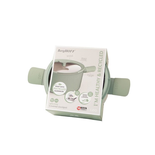 BergHOFF 24 cm aukštas puodas - Balance Sage nepridegantis su vėsiomis rankenomis ir integruota nupylimo funkcija 