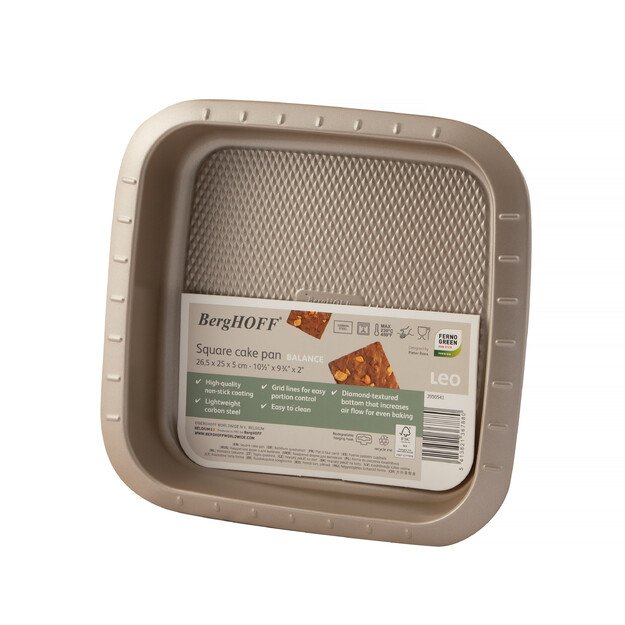 BergHOFF kvadratinė kepimo forma 22x22x5 cm - Balance serija, neprideganti anglinio plieno su padalijimo tinkleliu 