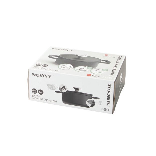 BergHOFF 20 cm troškintuvas - Phantom serija su silikoninėmis rankenomis ir stikliniu dangčiu su sieteliu 