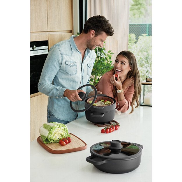 BergHOFF 24cm x 14cm aukštas puodas - Stone+ serija su stikliniu dangčiu ir ekologiška nepridegančia danga 