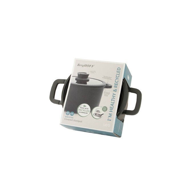 BergHOFF 24cm x 14cm aukštas puodas - Stone+ serija su stikliniu dangčiu ir ekologiška nepridegančia danga 