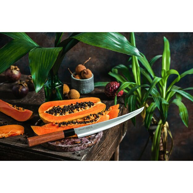 Samura OKINAWA Tanto Slicing Knife 9  - Double-Edged Japanese Steel Kitchen Knife for Precision Cutting and Culinary Excellence 