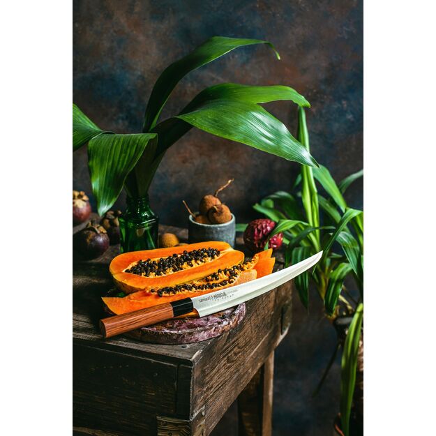 Samura OKINAWA Tanto Slicing Knife 9  - Double-Edged Japanese Steel Kitchen Knife for Precision Cutting and Culinary Excellence 