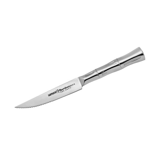 SAMURA Profi Steakmesser Ultra-scharf, gro&szlig;, aus japanisch AUS 8 Edelstahl, 12,7 cm Klinge, Stahl Handgriff, ergnomisch, rostfrei, Kochmesser, Tranchiermesser, Fleischmesser 