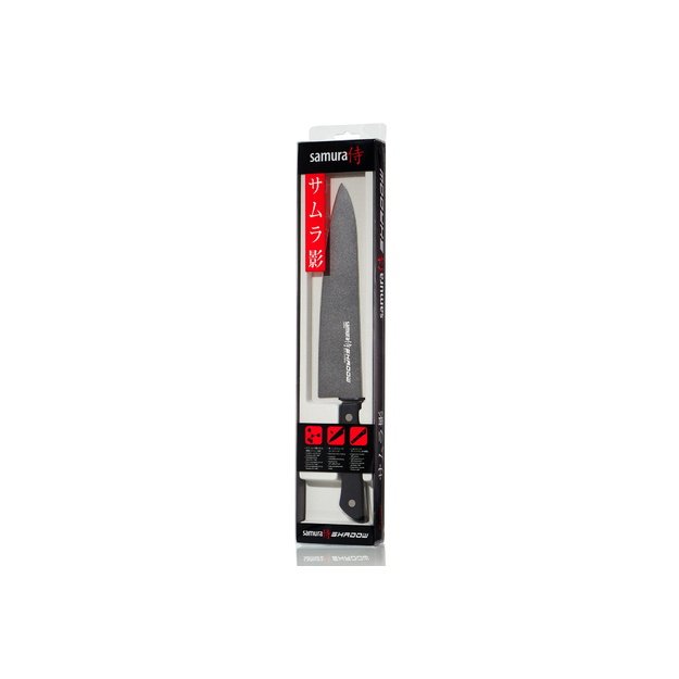 Samura SHADOW 208 mm (8,2 ) juodas šefo peilis, AUS-8, neprideganti danga – universalus profesionalus virtuvės įrankis
