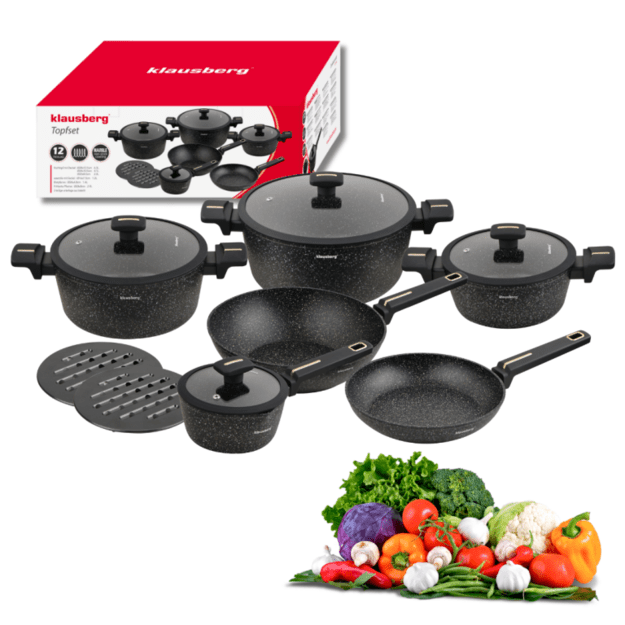 Puodų rinkinys su WOK keptuve 12 dalių Klausberg KB-7968 2