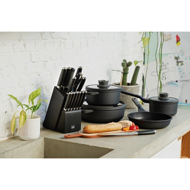 BergHOFF 13 dalių peilių blokas - Graphite serija su kepsnių peiliais, galąstuvu ir visais būtinais peiliais 