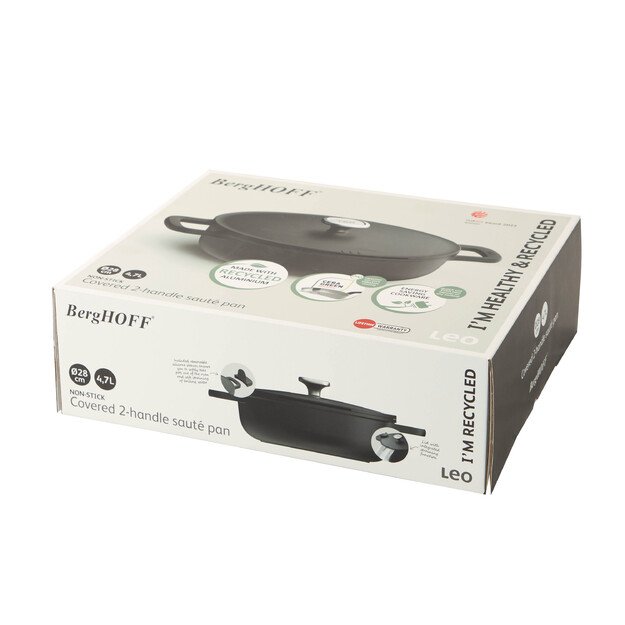 BergHOFF 28 cm troškintuvas - Phantom serija su dviem rankenomis, sietelio dangčiu ir nepridegančia danga 