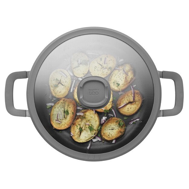 BergHOFF 28 cm troškintuvas - Stone+ serija su 2 rankenomis, dangčiu su šaukšto laikikliu, tinkamas orkaitei 